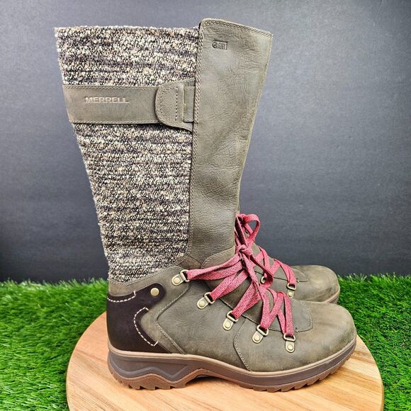 Merrell Eventyr Bungee Cord Waterproof Leather Women’s Hiking Tall Boots Sz 8.5 - Picture 1 of 13